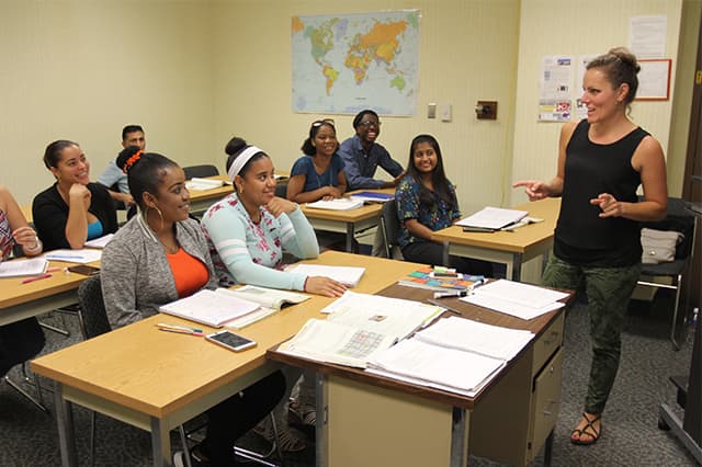 esl classroom with teacher and students